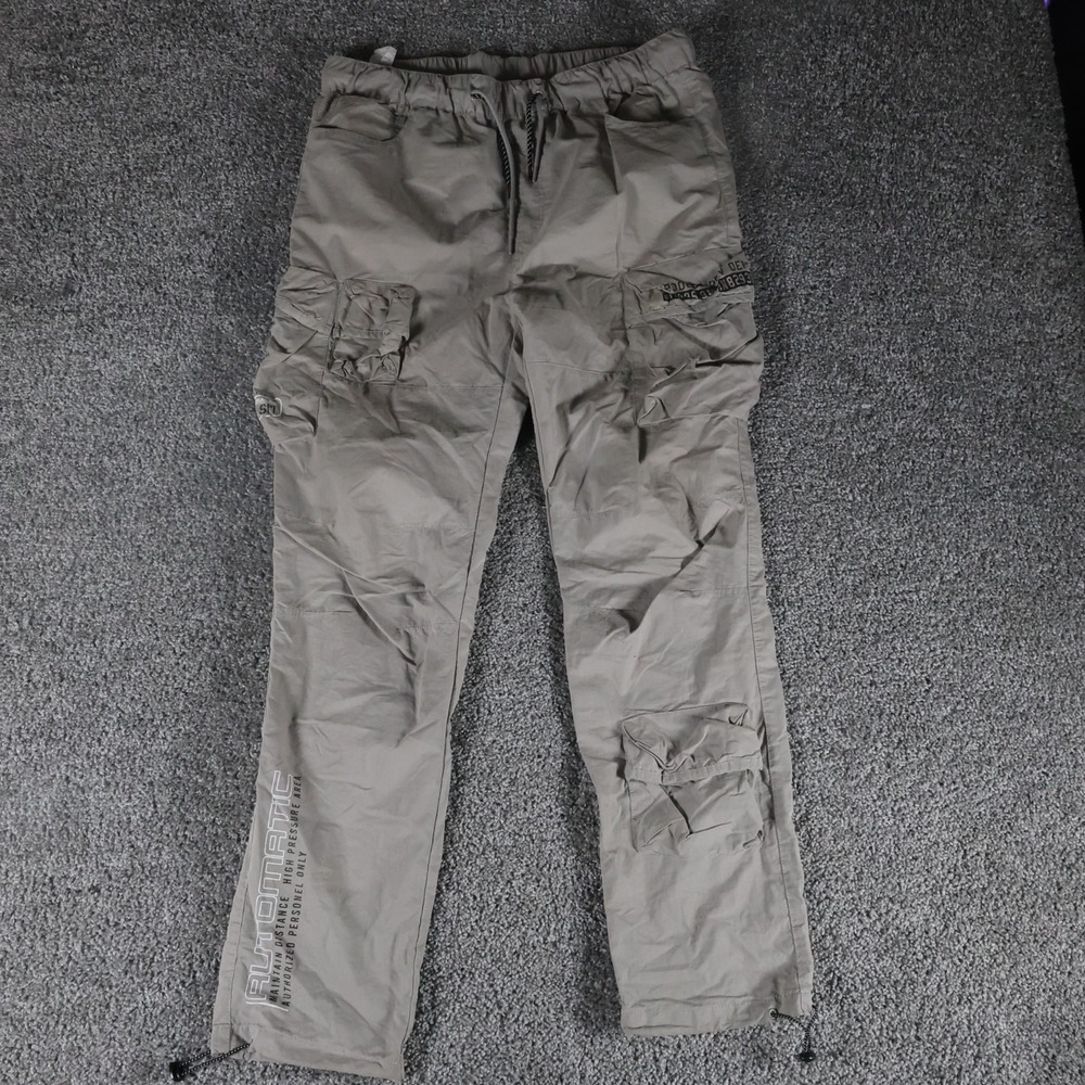 Smoke Rise Cargo Pants Mens XL Gray Utility Techwear Parachute Drawstring